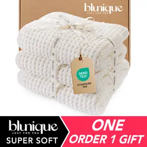 【Memorial Day Deals】blunique Waffle Knit Twin Blanket, Luxury Cozy Chunky Knit Twin Blanket for Couch,  Thick Ultra-Soft Feather Yarn Knitted Blankets for Sofa, Bed, Home Decor