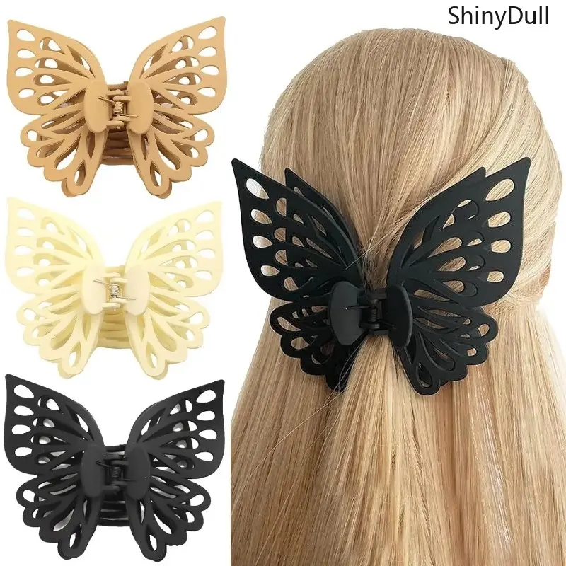 Matte Butterfly Acrylic Claw Clips for Women, 3-Piece Assorted Set with Strong Grip for Thick to Medium Hair, Butterfly Hair Clips, Fashion Hair Accessories, Claw Clip Pack