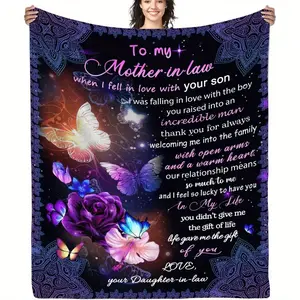 Mother-in-Law Gift from Daughter-in-Law, Mother-in-Law Gift for Mother-in-Law, Christmas and Thanksgiving, Mother-in-Law Blanket, Birthday Gift for Mother-in-Law, Purple Butterfly Blanket