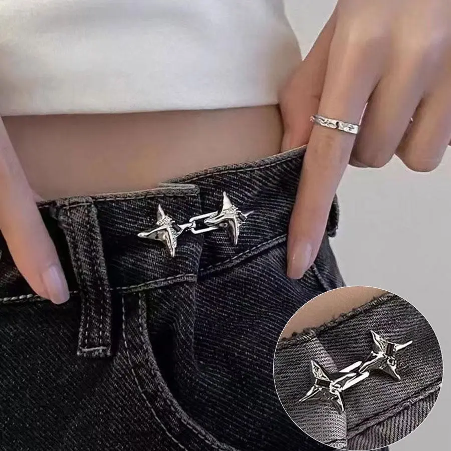 Adjustable Jeans Waist Buckles, 2 Pairs Detachable Elastic Clips, DIY Sewing Accessories, No-Sew Jean Waist Tightening Buckles, Waist Adjustments
