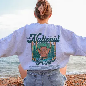 U.S. National Parks Crewneck Granola Girl Camping Clothes Park Ranger Environmental Sweater Retro Bear Hiking Sweatshirt 90s Indie Crewneck