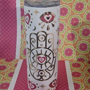Evil Eye Tbler - Decorative Tumbler with Heart and Eye Design Reusable Portable