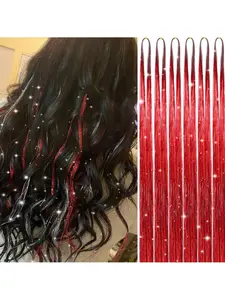 Btinsel Hair Laser Thread, Silver Green Red Colorful Metallic Wire for Holidays, Parties, Carnivals, Fashionable Laser Thread Extensions