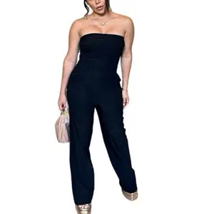 Trendy Strapless Tube Patch Pockets Wide Jumpsuit Fashion Womenswear Minimalist Aesthetics Overalls Elegant Piece Sleeveless
