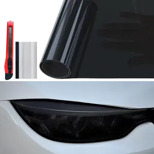 12" x 7ft Dark Black Self-Adhesive Headlight Taillight Tint Protector Film for Cars, Trucks, SUVs
