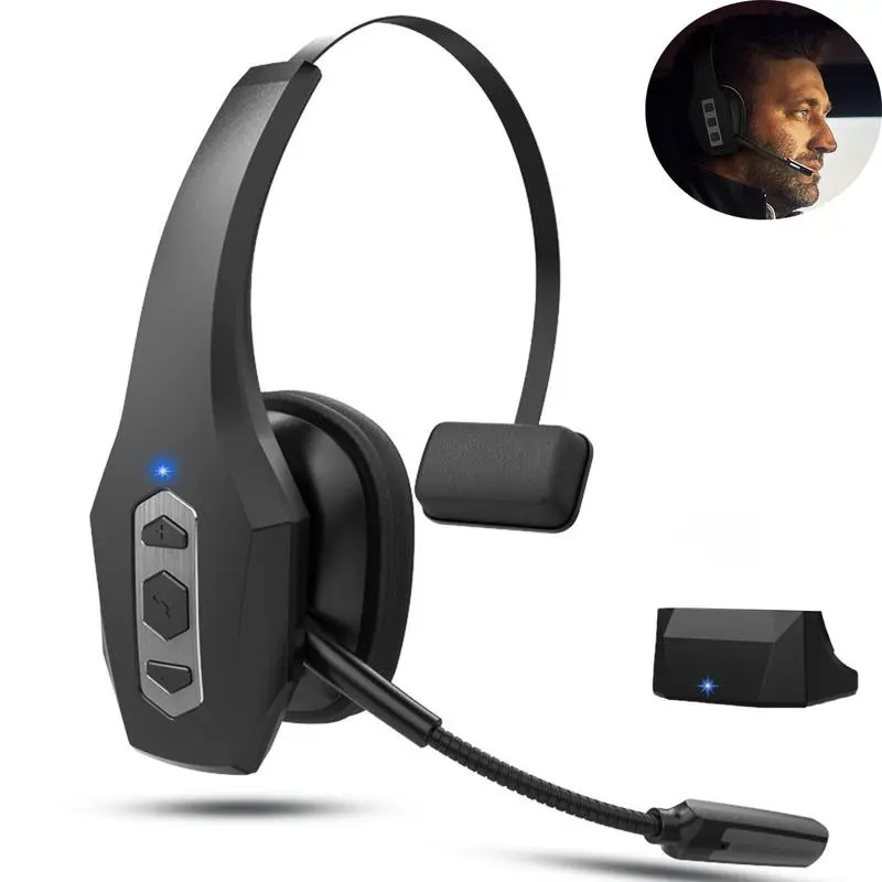 Trucker Bluetooth Headset with Dual Noise Cancelling Mic, Mute Button, 55Hrs Working Time, Adjustable Design, Electronic Charging Support, Wireless for Mobile Phones, Computers, Devices, Truck Drivers