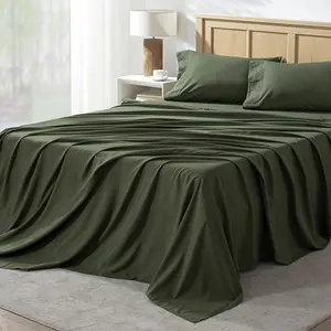 Queen Sheet Set 4 Pieces, Dark Olive Green Super Soft Sheets for Queen Size Bed, Microfiber Queen Sheet, Deep Pocket Up to 16", Hotel Luxury Breathable & Cooling Bed Sheet Set