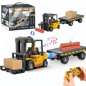 Remote Control Truck Toy with Trailer, 1 Set Rechargeable Engineering Transport Vehicle Toy with Light & Sound Effect, Birthday Gift for Kids