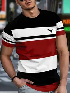 Men's 3D Digital Print Fitted Short Sleeve T-Shirt, Breathable Round Neck Top, All Seasons Casual Fashion, Comfortable and Lightweight