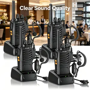 JUCJET H888S Walkie Talkies 4 Pack, Rechargeable UHF Two-Way Radios with Audio Earpieces & Type-C Charging Station, Portable Handheld Transceiver for Camping