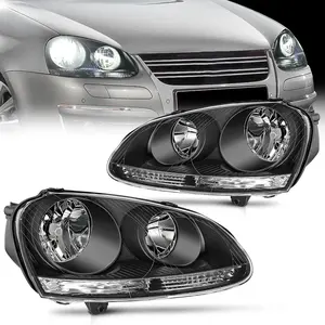 Nilight Headlight Assembly Compatible with 2005-2010 Volkswagen Jetta 2006 2007 2008 2009 VW Rabbit GTI Headlamp Black Housing Driver and Passenger Side