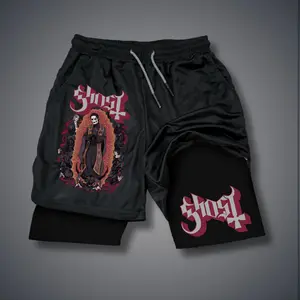 Ghost Band Summer Men'S Jorts Outfit Graphic Shorts Solid Colors Double-Layer Sports Shorts With Elastic Waistband & Drawcord For Comfortable Wear