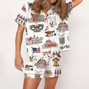 SHESHOW USA 250th Silky Satin Pajama Set For Women Print Comfy Satin Sleepwear & Loungewear Pjs Printing Silky Top & Bottoms