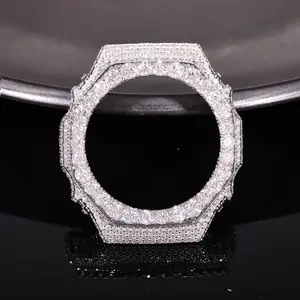 （Jewelry-Gallery） Watch Case 18k Gold-Plated Lab-Created Moissanite Copper Moissanite Iced Out Watch Bezel Case for  Women Men Hip Hop Jewelry Gift