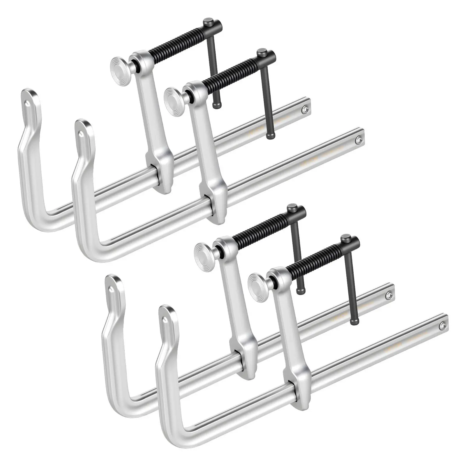 【Summerfinds】VEVOR Chrome Bar Clamps, 4-Pack, 12 in Opening, 4.72 in Throat Depth, 1200 lbs Clamping Force, Sturdy Steel Forging & Casting, Swivel Jaw, T-Handle, for Woodworking, Metal Working, Automotive Fixtures