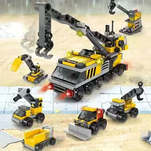 6-In-1 City Engineering Series Crane Building Blocks Set, Small Particle Construction Toy Gift for Kids Christmas Present, Building Blocks Model