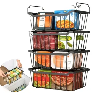 Freezers Organizer Bins Stackable Metal Storage Baskets w Handles 4 8 Pack for Efficient Food Storage