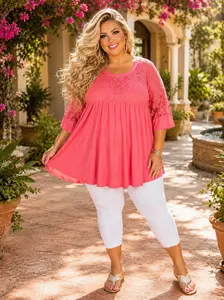41 SSS {In The Details} Coral Floral Lace Babydoll Tunic CURVY BRAND EXTENDED PLUS SIZE 1X 2X 3X 4X 5X 6X