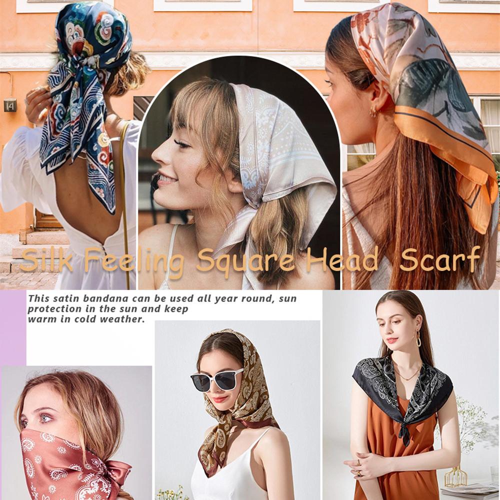4PCS/Set 27.5In Satin Head Scarf Silk Like Hair Kerchief for Women Lightweight Hair Bandanas Head Scarves Neck Scarves Hair Wrap Hair Band Headscarf Hair Accessories