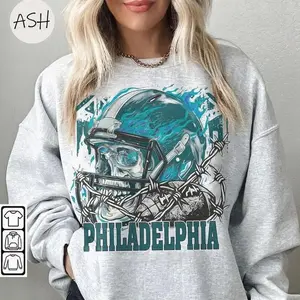 Vintage 90s Philadelphia Skull & Fire Style Sweatshirt, Philadelphia Retro Game Day Crewneck Philadelphia Football. #EEagleee merch, Fan Gift Game Day Hoodie