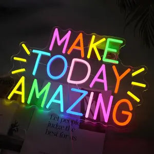 Make Today Amazing Neon Sign Positive and Upward Quote Neon Light Sign for Wall Decor Rainbow Color Led Light Up Sign for Home Cafe Party Wedding Birthday School