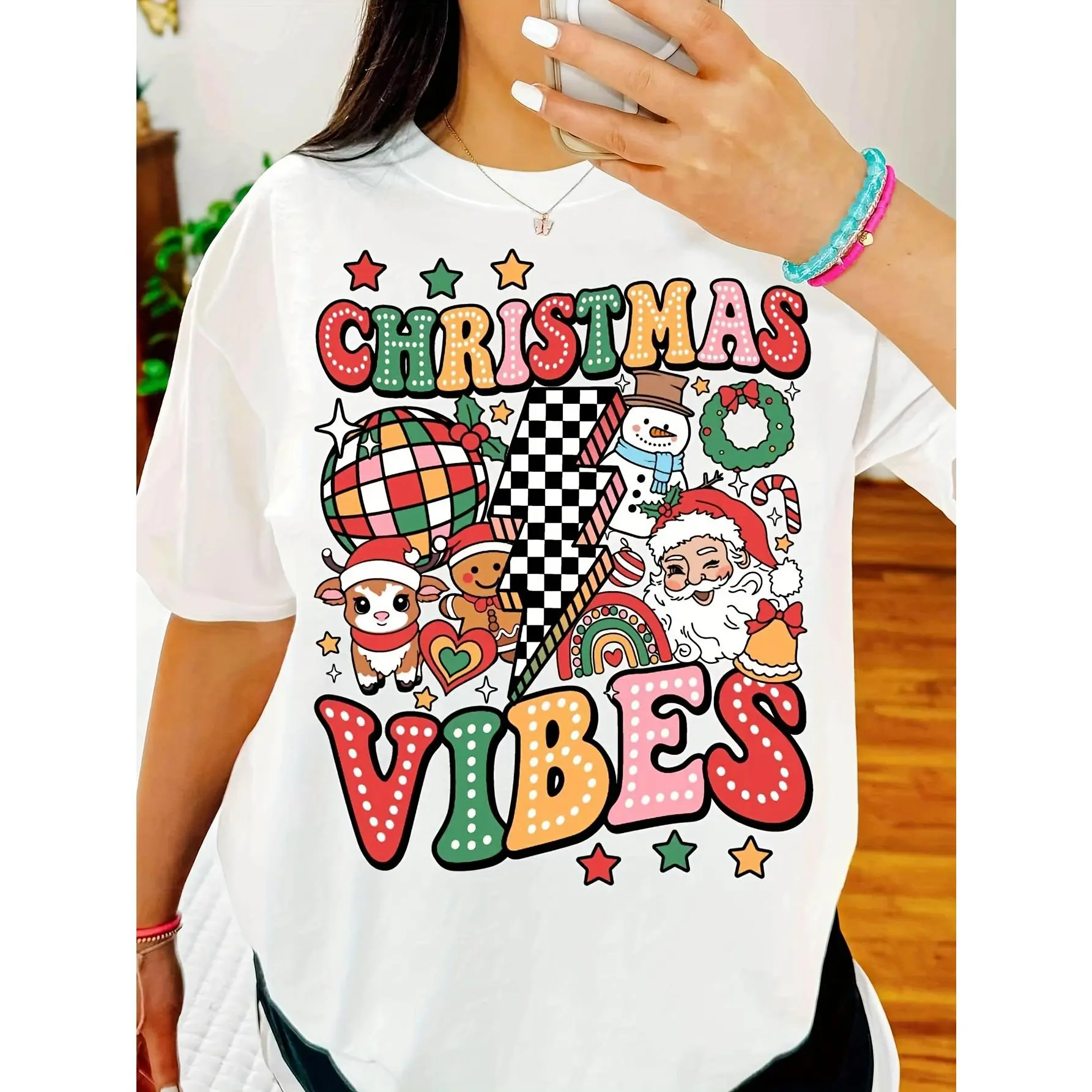 Delivered after Christmas-Women's Plus Size Casual Short Sleeve Crew Neck Christmas Print T-shirt for Summer & Spring Winter