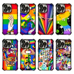 Love Is Love Pride Rainbow LGBT Phone Cases For iPhone 17 Promax Air 16 15 14 Pro Max Plus 13 12 11 Black Transparent Electroplate TPU Shockproof Protective Cover Gifts For Birthday Valentine Christmas Thanksgiving Halloween lurvia junk cute