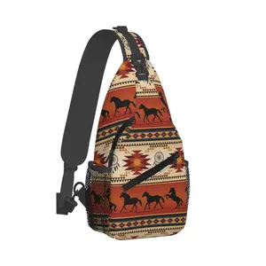 Dream Catcher Western Tribal Horse Print Travel outdoor sports commuter bag men's daily sports chest bag large capacity messenger bag