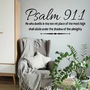 Psalm 91:1 Bible Verse Wall Sticker, Removable Peel and Stick PVC Decorative Decal, Elegant Font Design for Home and Church Decor, Inspirational Christian Art