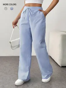 Women's Striped Print Drawstring Waist Wide Leg Pants, Casual Fashion Pants, Casual Pocket Trousers for Spring & Fall, Women's Bottoms for Daily Wear