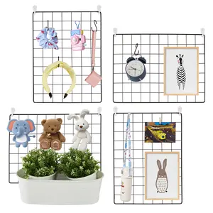 TikTokShopBlackFridayVEVOR Grid Wall Panels, 4 Packs Wire Wall Grid for Photo Pictures Display, Wall Storage Organizer Metal Grid Wall Panel for Home Office Decor with Clips and Hooks, 11.8x15.7 inch Decoration Hanging