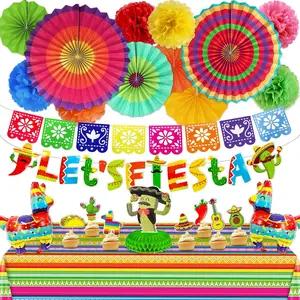 8 Varieties 25 Pcs Cinco De Mayo Decorations Mexican Party Decorations Fiesta Party Decorations Paper Fans Pom Poms Llama Balloons Banners Table Runner Honeycomb Decor Cupcake Toppers Taco Party Favor