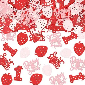 100pcs Strawberry Themed Confetti Lightweight for First Birthday Party, Table Decoration Supplies, Festive Celebration Accessories, Ornaments