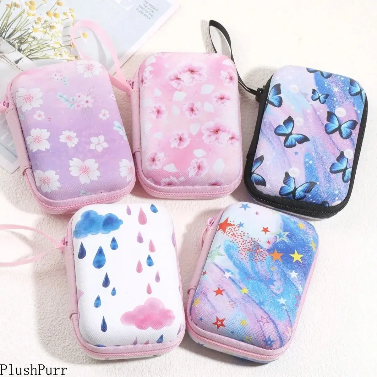 Women's Handheld Hard Shell Headphone Storage Case - Durable, Compact, Portable Printed Organizer for Headsets, USB Cables, Charging Accessories - Sports Travel Essential Tech Protection