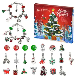 Christmas Advent Calendar Bracelets Set for Girls 24 Days Xmas Countdown Calendar DIY Jewelry Making Kit Gift 22 Charm Beads 2 Bracelets Gifts for Kids Teens Women Girls