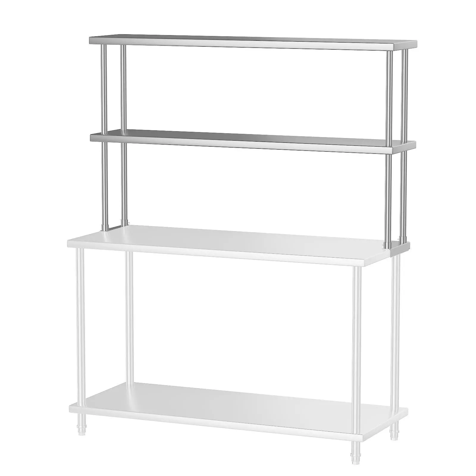 GARVEE 60x12 in Smooth Stainless Steel Prep Table - Heavy-Duty Commercial Kitchen Worktable with Overshelves, Adjustable Shelf for Restaurant, Home Use