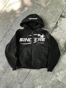 Unisex / Colorblock Geometric Star Pattern Zip Hoodie, Retro Logo Print Streetwear, Long Sleeve Fitted Sweatshirt for Fall & Winter