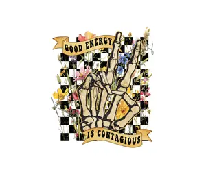 Good Energy Is Contagious • T-shirt Tee Shirt Comfortable Unisex Top Casual Sublimation Graphic Stylish Peace Checkered
