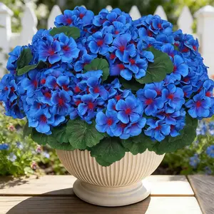 8 bundles of outdoor artificial geraniums, artificial plant UV resistant plastic flowers, used for indoor, outdoor, courtyard, hanging flower pots, porch, window home decoration (8, blue)
