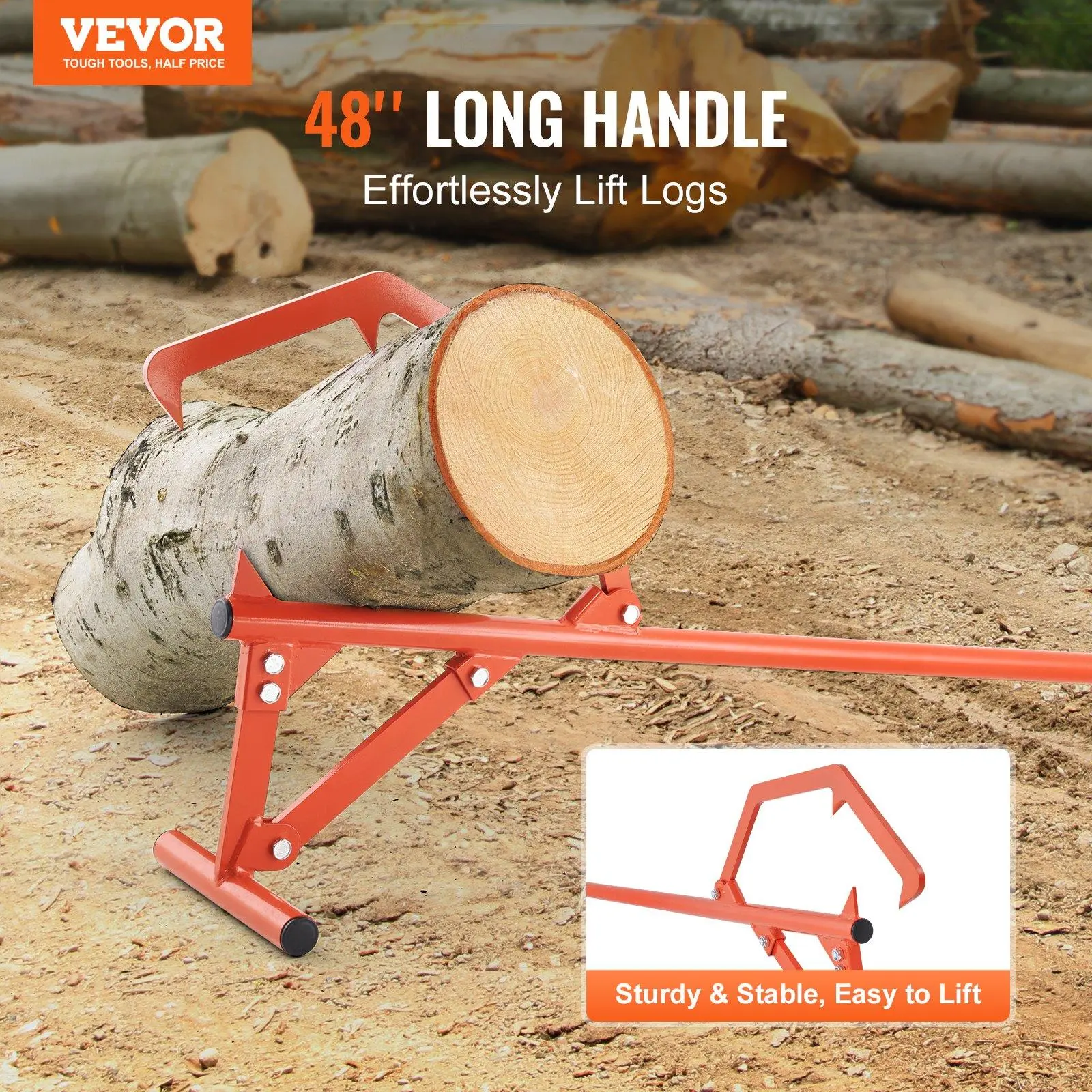 【Backtoschool】VEVOR Outdoor Carbon Steel Timberjack, 46.5 in Heavy Duty Log Lifter with Adjustable Iron Hook, None Assembly, Comfortable & Secure Hold for Max 25" Dia Logs Rolling, Comfortable And Secure Hold
