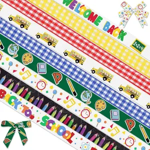 9 Rolls 27 Yards Back to School Grosgrain Ribbons Red Blue Yellow Plaid 3/8" Gift Wrapping Ribbons for Teacher Kindergarten Party Supply