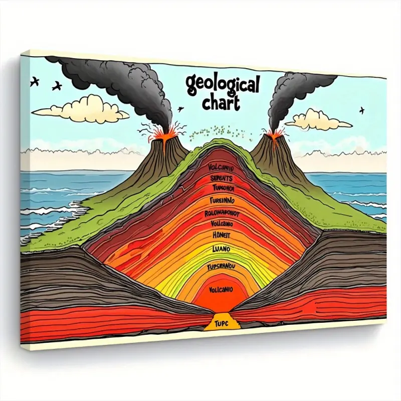 1 Piece Educational Volcanic Eruption and Geologic Layer Canvas Painting - Rock Layers (Super Magma Chamber) - Ready-to-Hang Earth Science Poster - Modern/Rustic Decor - Suitable for Living Room, Bedroom, Classroom, Office - Ideal Gift for Geography Enthu
