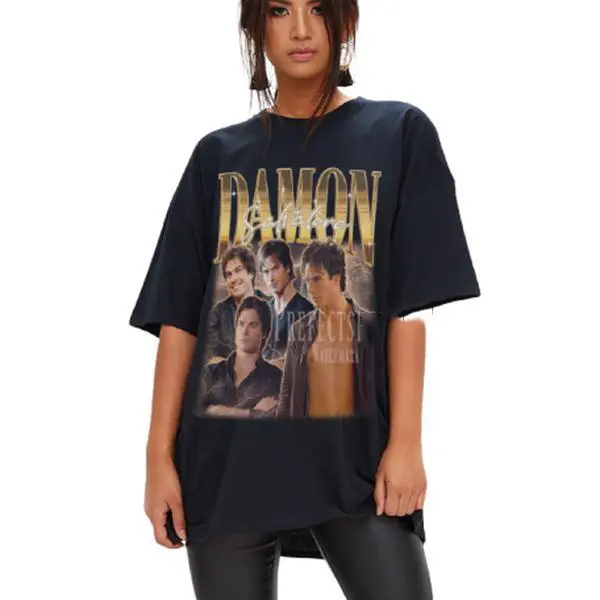 Vintage Damon Saatore Retro Bootleg T-Shirt Ian Somerhalder Tee Cotton Top