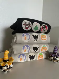 Embroidered Halloween Sugar Cookies Sweatshirt, Halloween Black Cat Sweater, Ghost Pumpkin Crewneck Sweatshirt, Embroidered Halloween Cookies T-Shirt, Embroidered Spooky Season Tee Shirt, Embroidered Halloween Ghost T-Shirt, Best Gift For Halloween