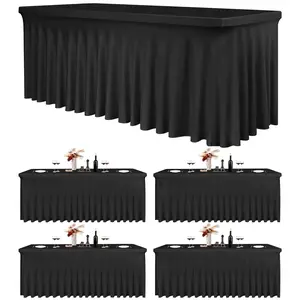 Showgeous Rectangle Spandex Table Skirts 2/4/6-Pack – Stretch Fit Covers Perfect for Wedding Decor, Valentine’s Day, Baby Shower, Bridal Shower, Birthday Celebrations, Romantic Dinners & Trendy 2026 Event Styling