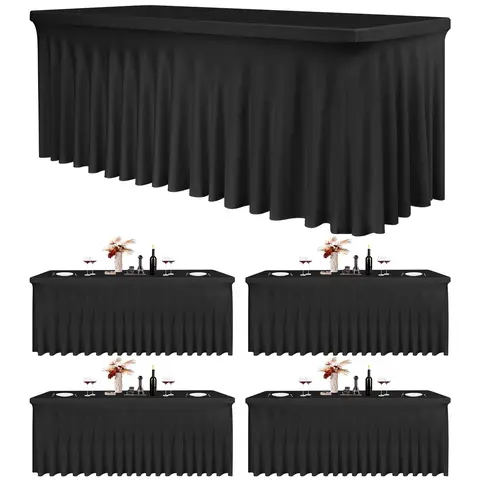 SHOWGEOUS Ruffle Table Skirts - 5% Spandex 95% Polyester, Smooth Wrinkle-Resistant, Integrated Design, 2/4/6 Pack Rectangle Fitted Covers for 6FT/8FT Tables, Event Decor for Weddings, Anniversaries, Baby Showers