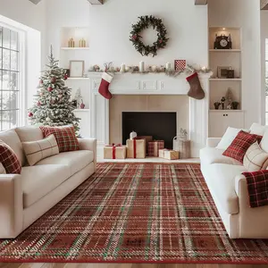 Luxury Vintage Scottish Plaid Carpet Rug, Pet-Friendly Non-Slip Soft Fluffy Mat, Foldable for Living Room Bedroom, Boho Area Rug