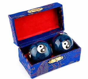 Blue Chinese Baoding Balls Hand Exercise Therapy Stress Relief Theraphy Meditation