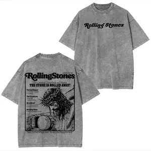 Jesus Resurrection Christian Graphic T Shirt Acid Wash Oversized Vintage Heavyweight Cotton Tee Faithcore Streetwear The Stone Is Rolled Away Religion Easter Apparel Gym Pump Cover Loose Fit Summer Casual Top Men Women Trendy Fits