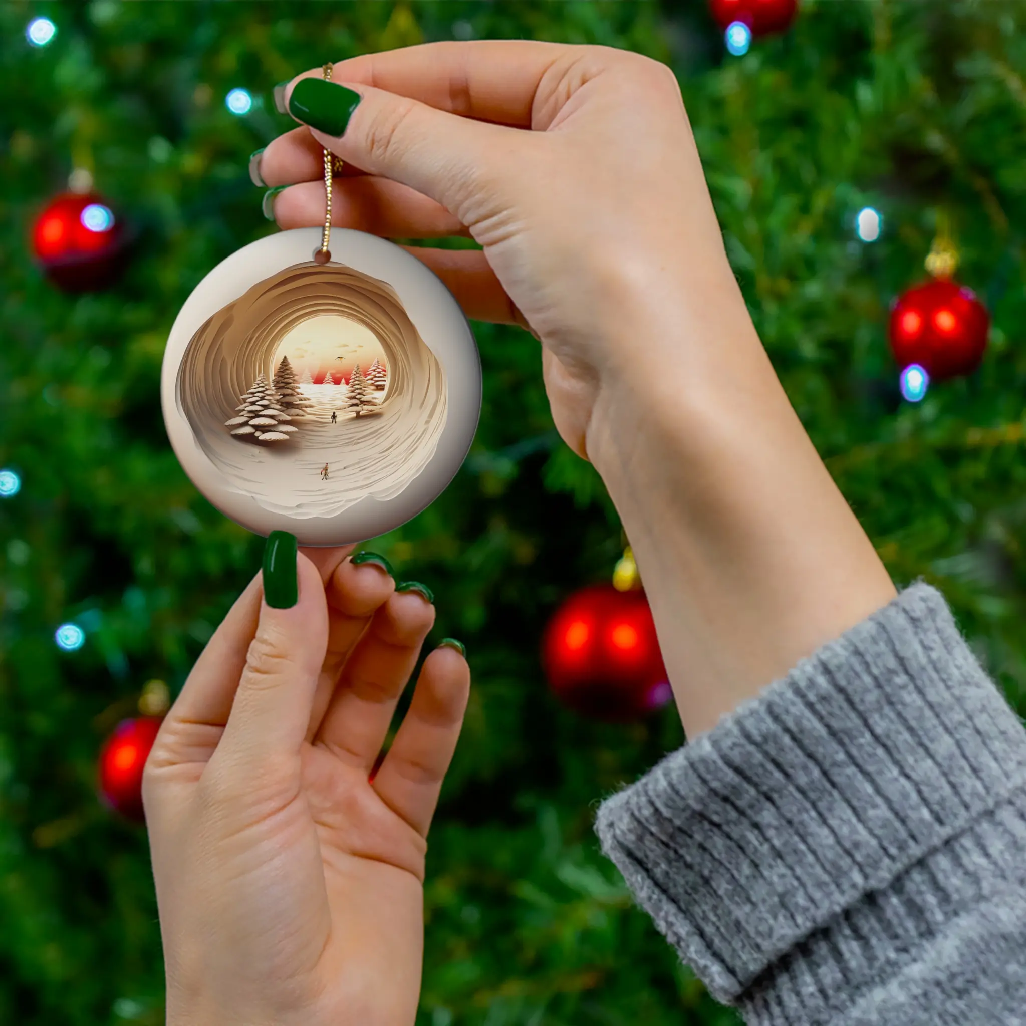 Ceramic Ornament, 3D Illusion Christmas Ceramic Ornament. Christmas Tree Decoration, Christmas Gift